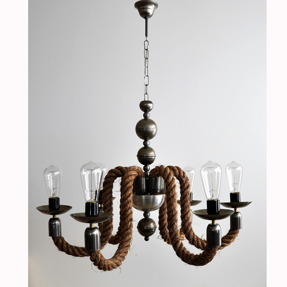 Φωτιστικα Rope Metal and Wood Πολυελαιοι