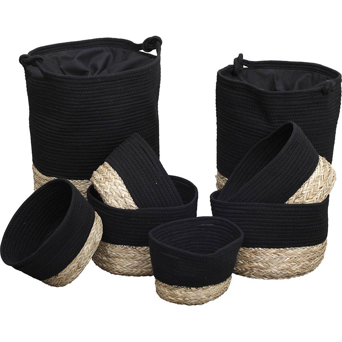 Σέτ 8 τεμάχια καλάθια απλύτων βαμβάκι με γρασίδι θάλασσας μαύρο φυσικό.