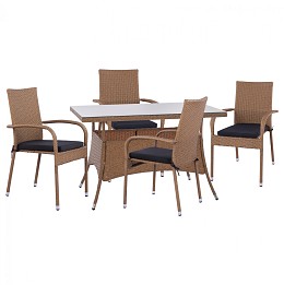 ΣΕΤ ΤΡΑΠΕΖΑΡΙΑΣ 5ΤΜΧ ΤΡΑΠ. 120Χ70 & ΠΟΛΥΘΡΟΝΕΣ WICKER RATTAN ΓΚΡΙ HM11712.31