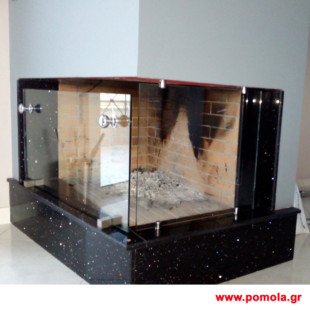 083 Καλυψη τζακιου κρυσταλλο Tempered glass