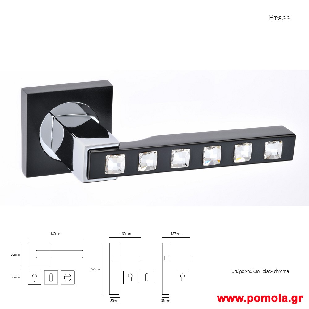 124 Πομολο πορτας μαυρο ματ χρωμιο με swarovski msvl