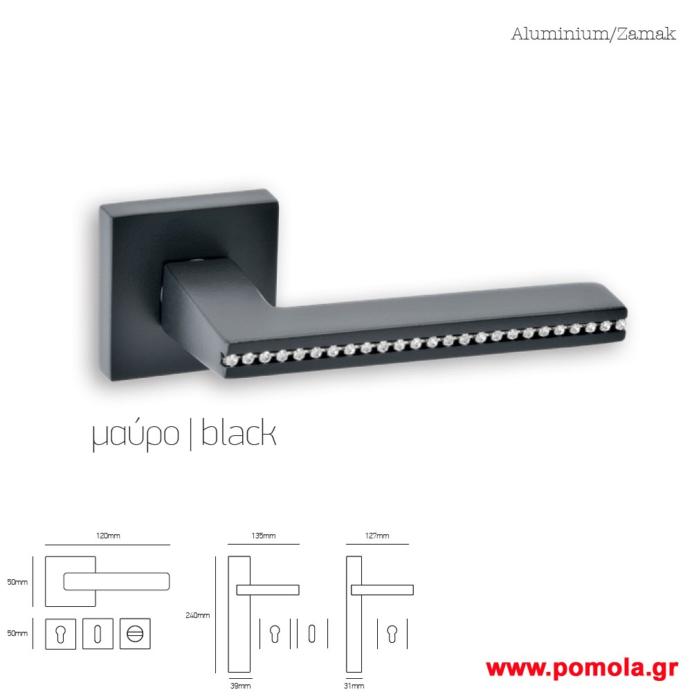 167  Πομολο πορτας μαυρο ματ με swarovski msvl