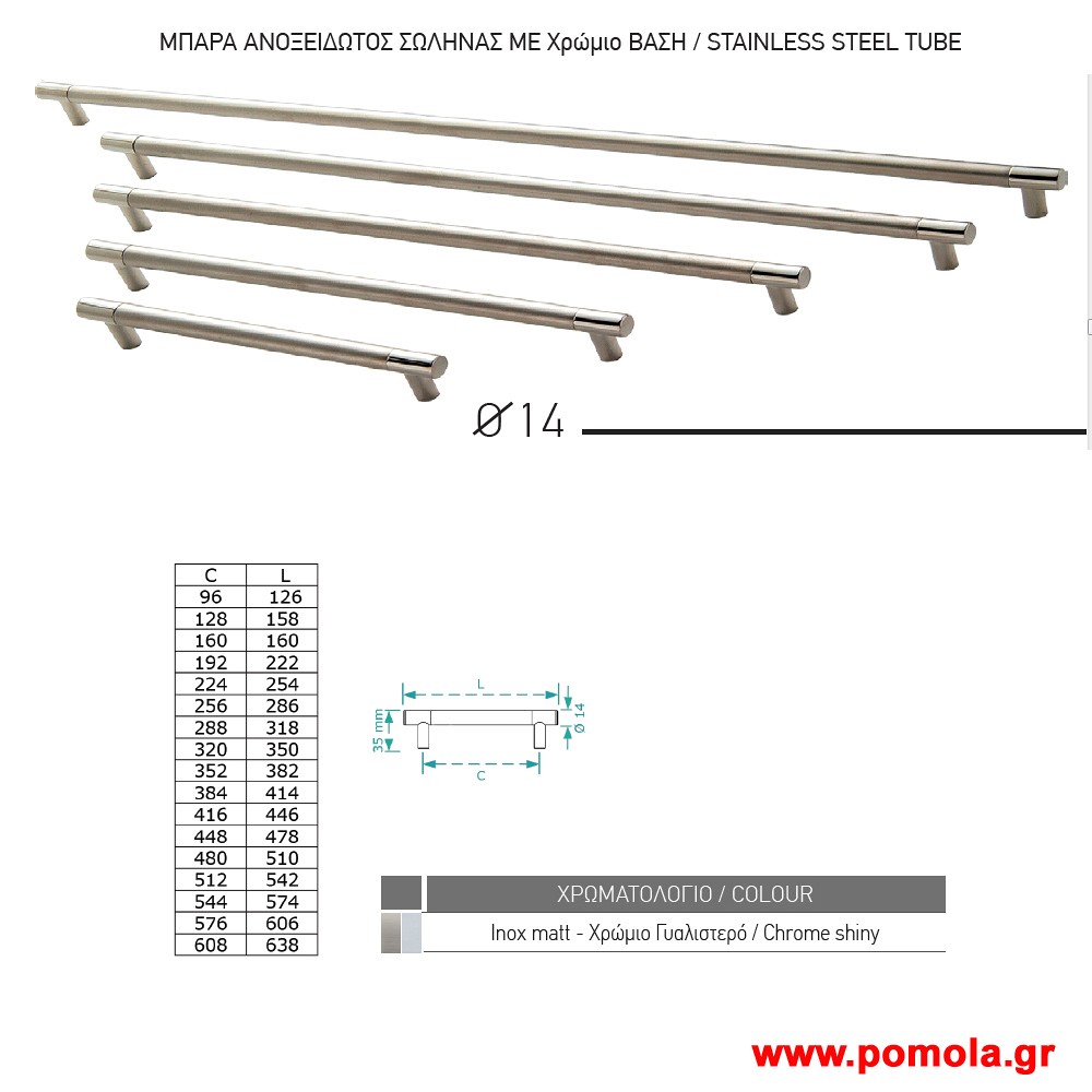 062 Λαβη κουζινας ντουλαπας ή επιπλου νικελ ματ χρωμιο zbls
