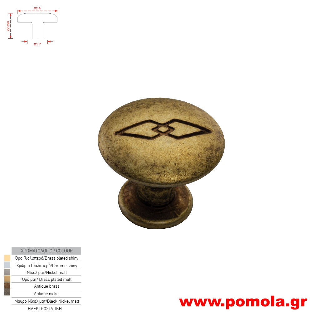 207 Πομολακι κουζινας ντουλαπας ή επιπλου αντικε μπρονζε zbls
