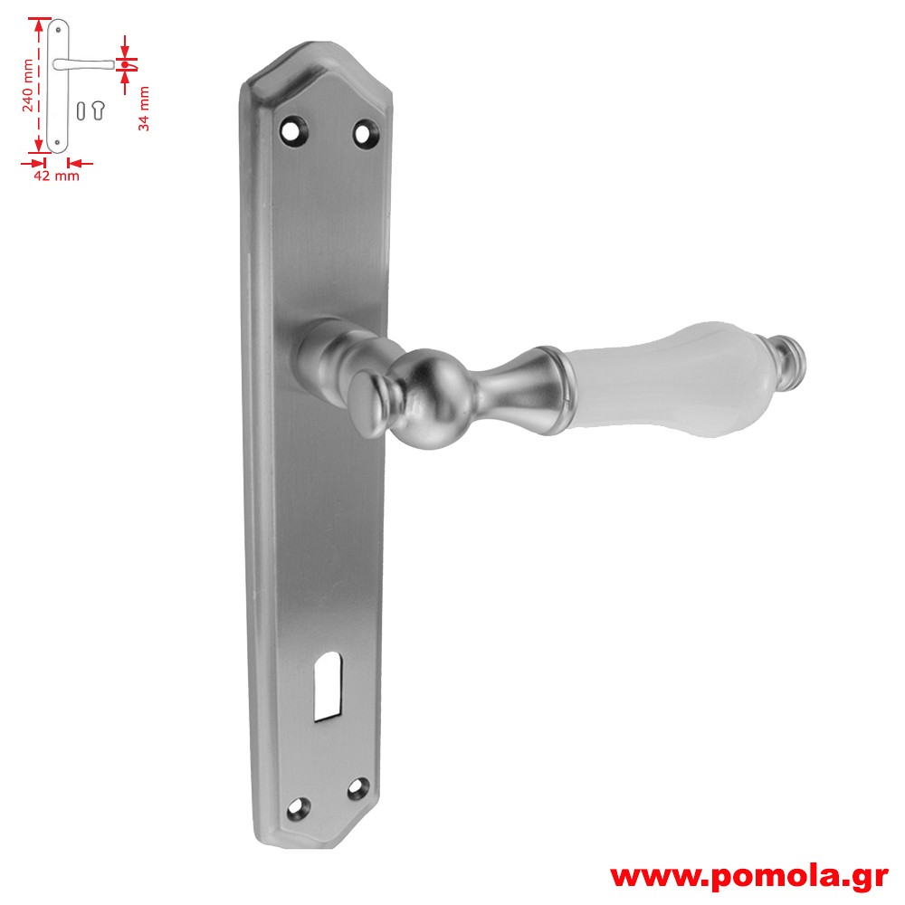 2221 Πομολο πορτας πλακας με πορσελανη νικελ ματ zbls