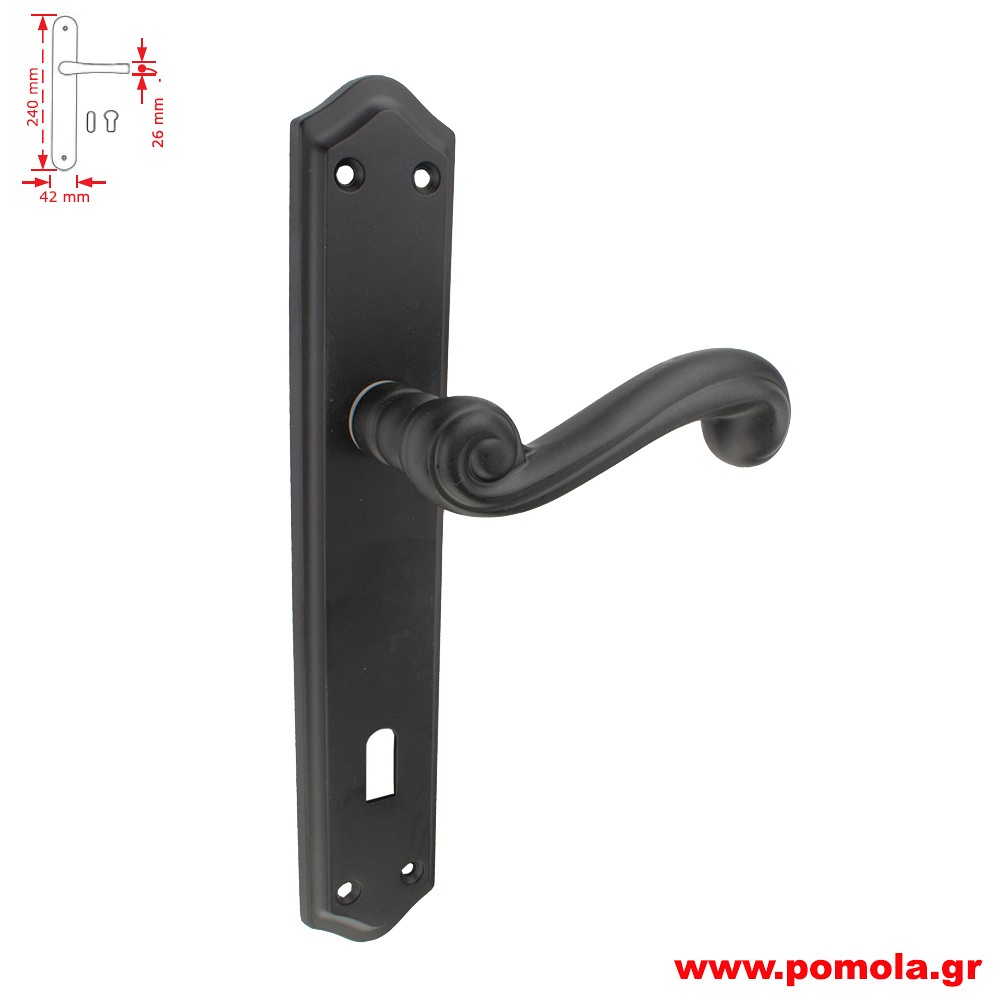 076 Πομολο πορτας με πλακα μαυρο ματ zbls