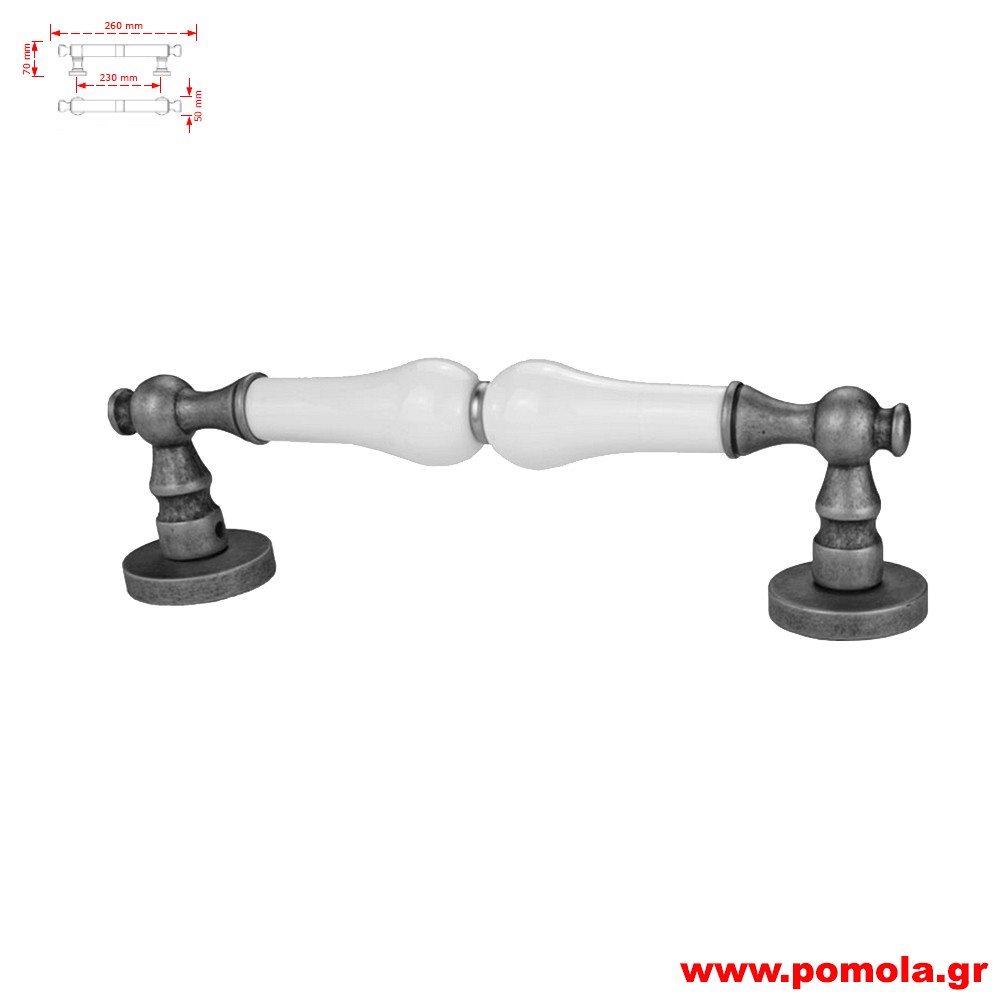 327 Λαβή εξώπορτας σε χρωμα κασσιτερος με πορσελανη zbls