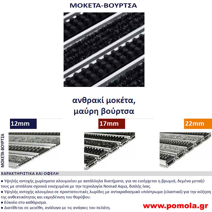 014 Ταπέτο εισόδου αλουμινίου με μοκέτα βούρτσσ