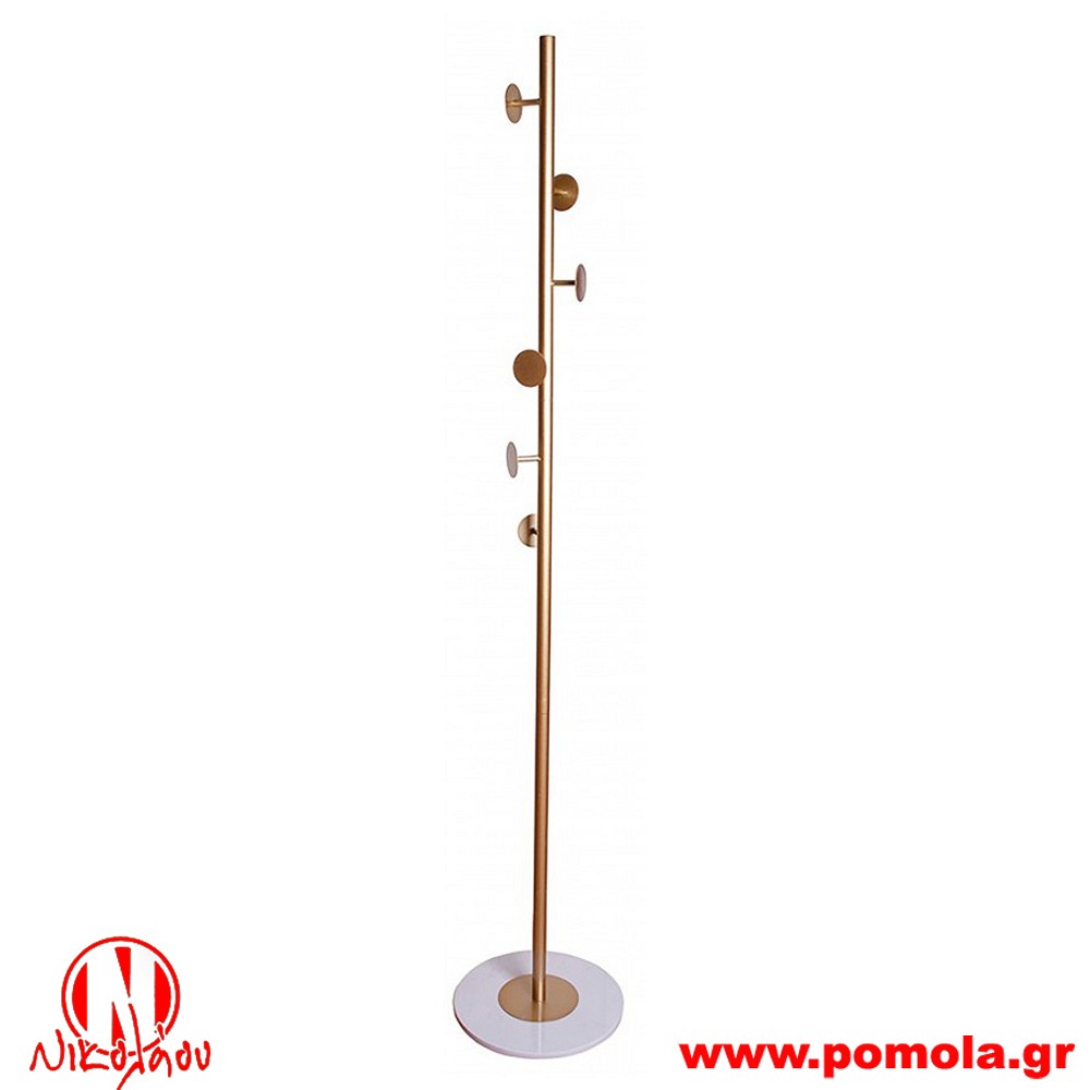 038 Καλόγερος 6 θέσεων με μεταλλικό κορμό σε χρυσό χρώμα και μαρμάρινη λευκή βάση.