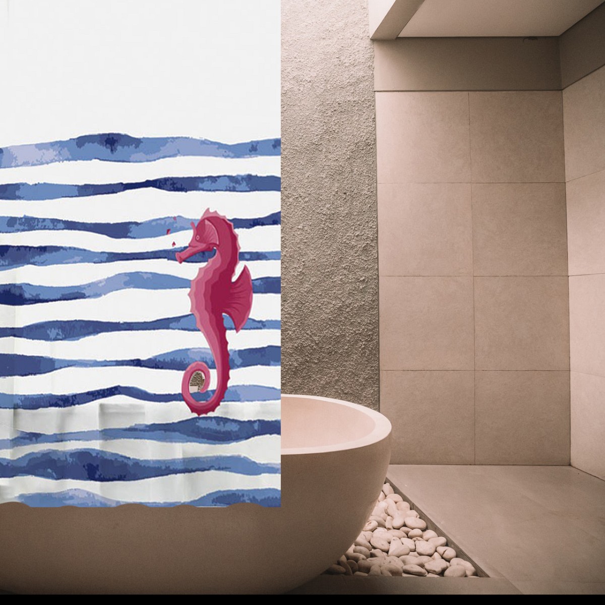 ΚΟΥΡΤΙΝΑ ΜΠΑΝΙΟΥ ΠΛΑΣΤΙΚΗ PEVA SEA HORSE 180(Μ)X200(Υ)