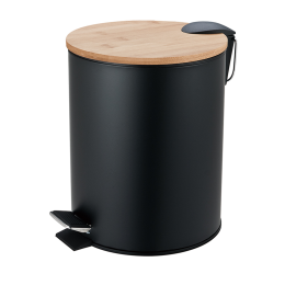 Κάδος μεταλλικός soft close 5 lt με κάλυμμα bamboo μαύρος.