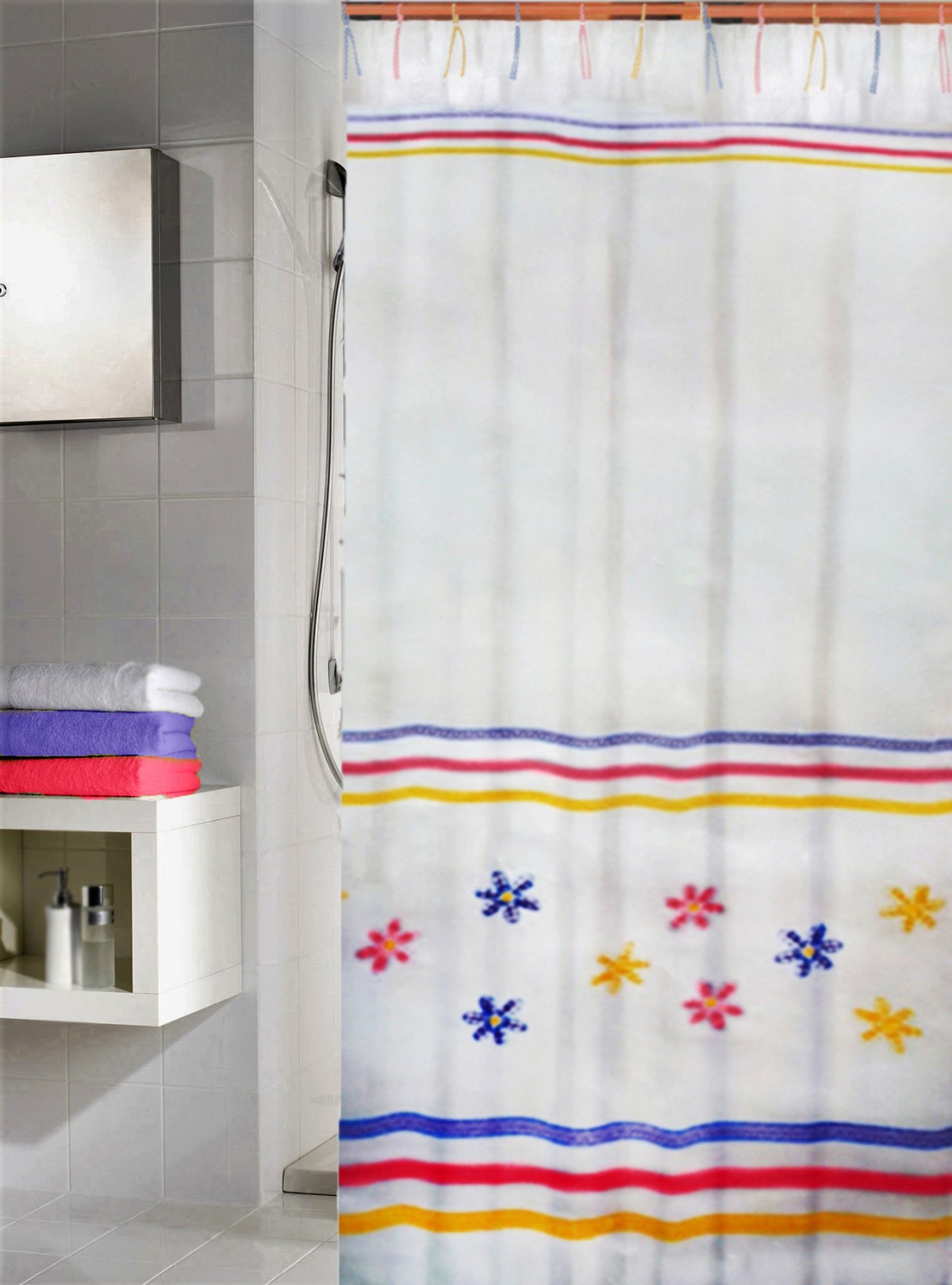 Κουρτίνα Μπάνιου Υφασμάτινη Yeni με ράντες Κορδόνια 180x200 εκ