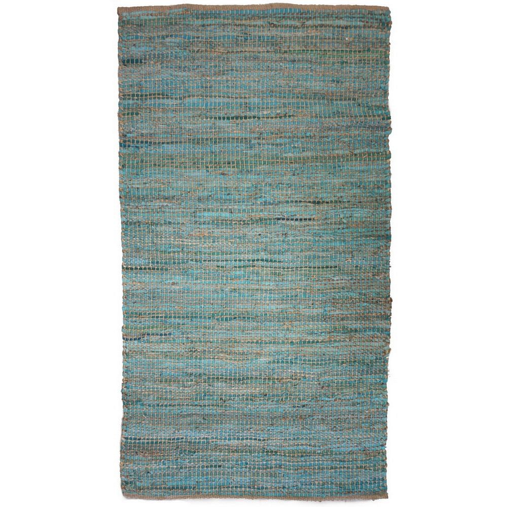 Χαλί γιούτα & δέρμα Τιρκουάζ 90x150εκ.