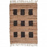 Χαλί 60x90 γιούτα και τετράγωνα μαύρο δέρμα