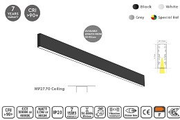 MP27.70C-059-H-3-O-OF-BL Linear Profile Lighting Ceiling 27.5x70mm 59cm