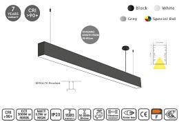 MP44.70C-283-S-3-O-OF-BL Linear Profile Lighting Ceiling 44.5x70mm 283cm