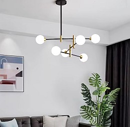 SE21-HA-6 HARUTO BLACK AND GOLD PENDANT OPAL 83x55cm E27*6 MAX60W IP20 2 YEARS WARRANTY