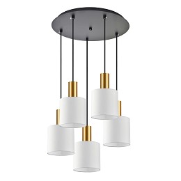 SE21-GM-4-5BL-SH1 ADEPT TUBE Gold Matt Pendant White Fabric Shade+