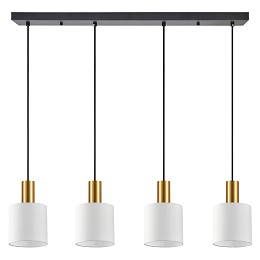 SE21-GM-4-4BL-SH1 ADEPT TUBE Gold Matt Pendant White Fabric Shade+