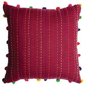 Μαξ. 45x45εκ. Kantha Μπορντώ με πομ πομ