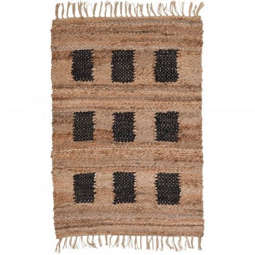 Χαλί 60x90 γιούτα και τετράγωνα μαύρο δέρμα