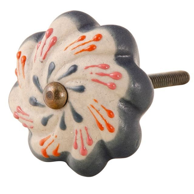 Πόμολο ζωγραφιστό Γκρι λουλούδι