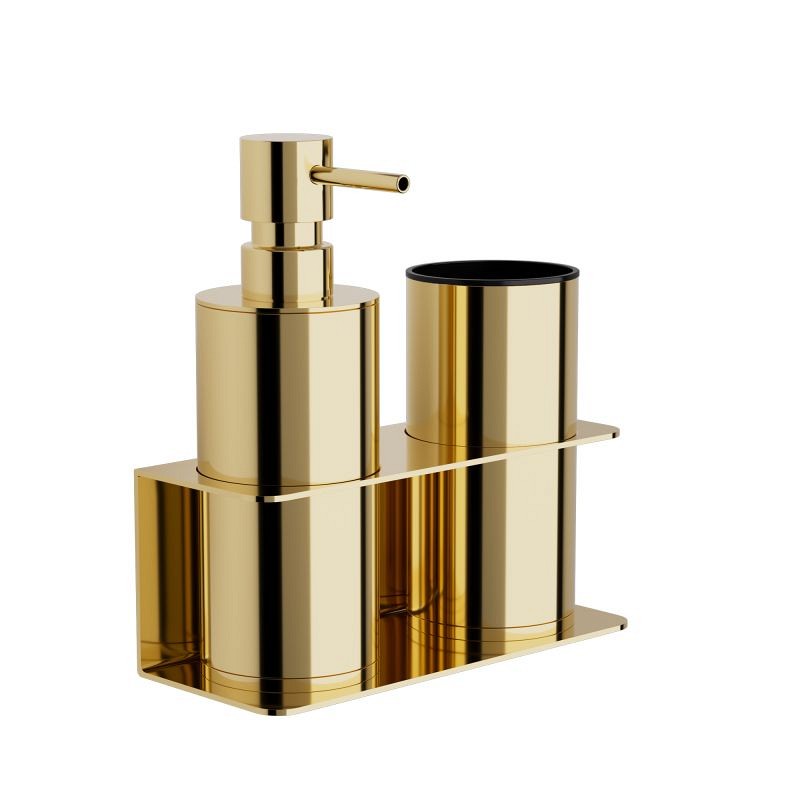 Επιτοίχια Dispenser & Ποτηροθήκη - Gold, Pam & Co, W17 x D7 x H19 (cm), 80-024