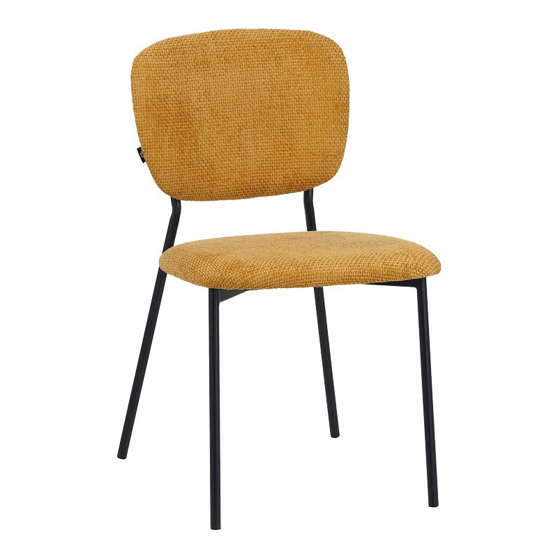 Καρέκλα Cathair pakoworld μπουκλέ ύφασμα σε μουσταρδί απόχρωση με μαύρα μεταλλικά πόδια 48x53x82εκ