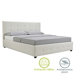 Κρεβάτι Roi pakoworld 160x200 PU λευκό ματ + αποθηκευτικό χώρο