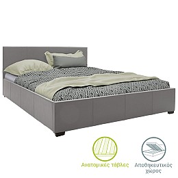 Κρεβάτι Norse pakoworld  pu γκρι ματ με αποθηκευτικό χώρο 160x200εκ