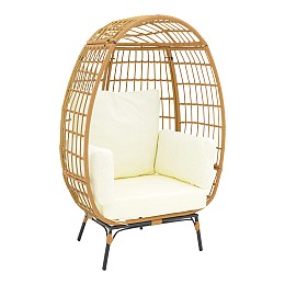 Πολυθρόνα Frox pakoworld wicker rattan φυσικό-μεταλλικό φυσικό-μαύρο πόδι-μπεζ μαξιλάρι 96x76x145εκ