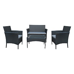 Σαλόνι κήπου Calmness pakoworld σετ 4τμχ rattan μαύρο-ύφασμα γκρι