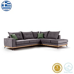 Γωνιακός καναπές αριστερή γωνία Luxury II pakoworld ύφασμα ανθρακί-κυπαρισσί 290x235x95εκ