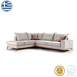 Γωνιακός καναπές δεξιά γωνία Luxury II pakoworld ύφασμα cream-mocha 290x235x95εκ
