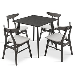 Tραπεζαρία Benson - Orlean pakoworld σετ 5τμχ rustic grey - ύφασμα γκρι 80x80x75εκ