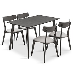 Tραπεζαρία Benson - Toto pakoworld σετ 5τμχ rustic grey - ύφασμα γκρι 120x75x75εκ