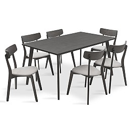 Tραπεζαρία Benson - Toto pakoworld σετ 7τμχ rustic grey - ύφασμα γκρι 150x90x75εκ