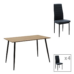 Τραπεζαρία Cuba-Parker pakoworld σετ 5τεμ mdf σε sonoma-μαύρη απόχρωση 120x70x76cm
