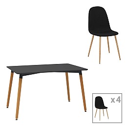 Τραπεζαρία Natali-Bella pakoworld σετ 5τεμ mdf σε μαύρη-φυσική απόχρωση 120x80x76cm
