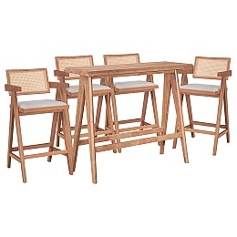 Τραπεζαρία μπαρ Winslow I pakoworld σετ 5τεμ ξύλο rubberwood ανοιχτό καρυδί 120x45x100εκ