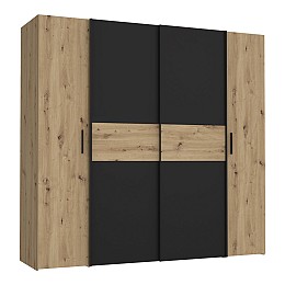 Ντουλάπα ρούχων Bekerk pakoworld τετράφυλλη μαύρο-oak μελαμίνης 200x61.5x190.5εκ