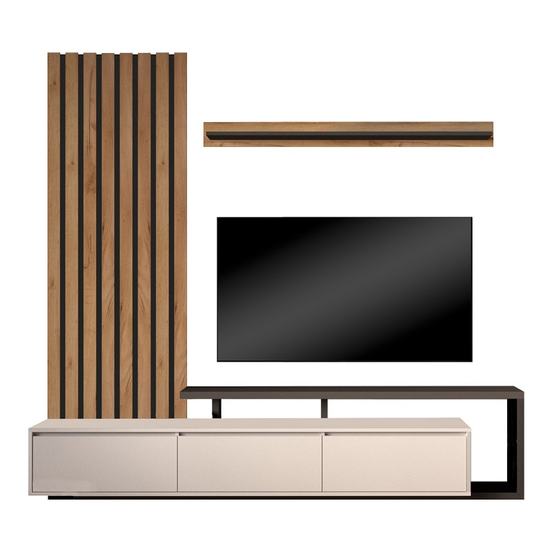 Σύνθετο σαλονιού Claironse pakoworld ανθρακί μελαμίνης 225x37.6x210εκ