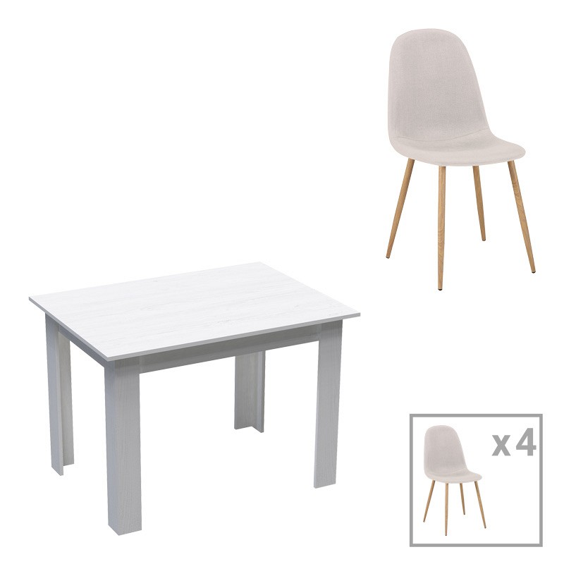 Τραπεζαρία Bella-Manka pakoworld σετ 5τεμ σε λευκή απόχρωση 110x80x77εκ