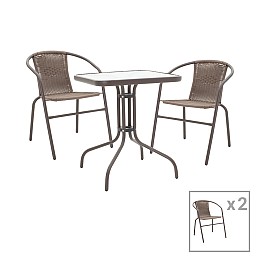 Tραπεζαρία Obbi-Watson pakoworld σετ 3τεμ καφέ μέταλλο-pe rattan 60x60x70εκ