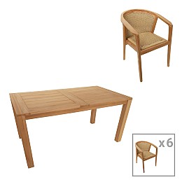 Τραπεζαρία 7τεμ Granny-Pablo pakoworld teak ξύλο σε φυσική-μπεζ απόχρωση 160x90x76εκ
