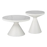 Βοηθητικά τραπέζια Coozlin Inart sintered stone σε απόχρωση λευκό μαρμάρου με λευκό μέταλλο