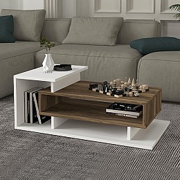 Τραπεζάκι σαλονιού Flynn Megapap χρώμα λευκό - καρυδί 90x50x35εκ.
