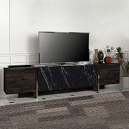 Έπιπλο τηλεόρασης Veyron Megapap χρώμα μαύρο rebab - μαύρο εφέ μαρμάρου 180x32,3x45εκ.