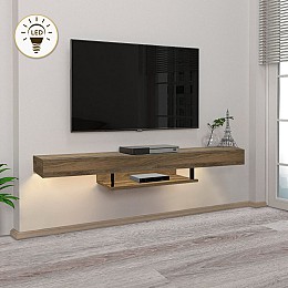 Έπιπλο τηλεόρασης επιτοίχιο Albares Megapap με LED χρώμα καρυδί 150x29,6x22εκ.