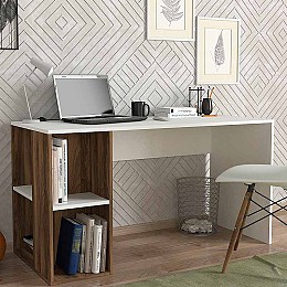 Γραφείο εργασίας Coral Megapap χρώμα λευκό - καρυδί 140x60x75εκ.